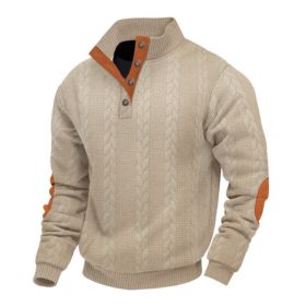 Stand Collar Long Sleeve Jacquard Knitted Pullover Sweater (Option: Khaki 2-XL)
