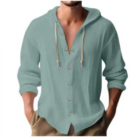 Cotton And Linen Shirt Hooded Sweater Button Long Sleeve (Option: Grey blue-M)