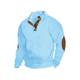 Stand Collar Long Sleeve Jacquard Knitted Pullover Sweater (Option: Sky Blue-M)
