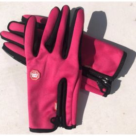Full Finger Touch Screen Zipper Ski Gloves (Option: Ordinary rose red-M)