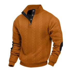 Stand Collar Long Sleeve Jacquard Knitted Pullover Sweater (Option: Brown2-M)
