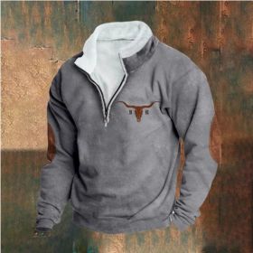 Retro Patchwork Half Cardigan Men's Long-sleeved Sweater (Option: Grey 1-3XL)