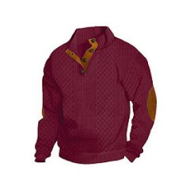 Stand Collar Long Sleeve Jacquard Knitted Pullover Sweater (Option: Wine Red-S)
