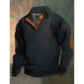 Stand Collar Long Sleeve Jacquard Knitted Pullover Sweater (Option: Dark Gray 2-L)