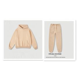 Men's Fashion Retro Velvet Padded Hooded Sweatshirt (Option: Khaki-M-Suit)