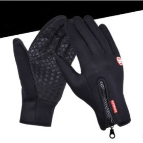Outdoor Waterproof Gloves Touch Screen Windproof Riding Zipper Sports Winter Warm Fleece Mountaineering Gloves (Option: Black2-S-Silicone type)