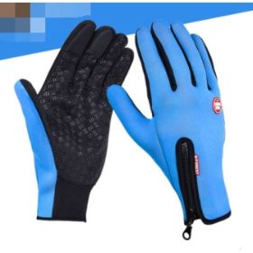 Outdoor Waterproof Gloves Touch Screen Windproof Riding Zipper Sports Winter Warm Fleece Mountaineering Gloves (Option: Blue-XL-Silicone type)
