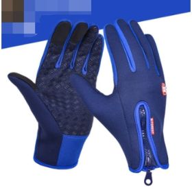 Outdoor Waterproof Gloves Touch Screen Windproof Riding Zipper Sports Winter Warm Fleece Mountaineering Gloves (Option: Sapphire-XL-Zipper)