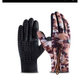 Outdoor Waterproof Gloves Touch Screen Windproof Riding Zipper Sports Winter Warm Fleece Mountaineering Gloves (Option: Coffee-XL-Zipper)
