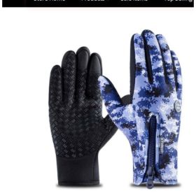 Outdoor Waterproof Gloves Touch Screen Windproof Riding Zipper Sports Winter Warm Fleece Mountaineering Gloves (Option: Camouflage 2pcs-M-Zipper)