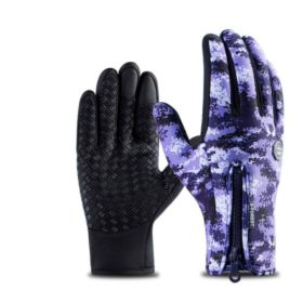 Outdoor Waterproof Gloves Touch Screen Windproof Riding Zipper Sports Winter Warm Fleece Mountaineering Gloves (Option: Purple1 2pcs-M-Zipper)