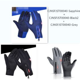 Outdoor Waterproof Gloves Touch Screen Windproof Riding Zipper Sports Winter Warm Fleece Mountaineering Gloves (Option: 3pcs a Set-L-Zipper)