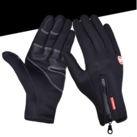 Outdoor Waterproof Gloves Touch Screen Windproof Riding Zipper Sports Winter Warm Fleece Mountaineering Gloves (Option: Black1 2pcs-M-PU section)