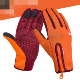 Outdoor Waterproof Gloves Touch Screen Windproof Riding Zipper Sports Winter Warm Fleece Mountaineering Gloves (Option: Orange 2pcs-XL-Zipper)