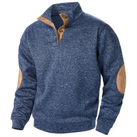 Men's Stand Collar Knitted Joint Stitching Casual Jacquard Cardigan Sweater (Option: Navy Blue-S)
