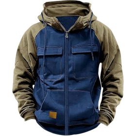 Men's Hoodie Youth Sports Multi-pocket Workwear (Option: Sapphire Blue-S)