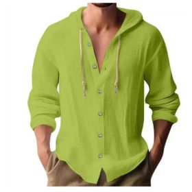 Cotton And Linen Shirt Hooded Sweater Button Long Sleeve (Option: Fruit Green-XXL)