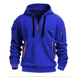 Dropped Shoulder Hooded Sweatshirt Men's Women's Plus Size Loose Pullover Fashion Sweatshirt (Option: Blue-5XL-1pcs)