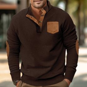 Patch Pocket Jacket Stand Collar Long Sleeve Corduroy Multicolor Hoodie (Option: Brown-M)