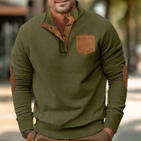 Patch Pocket Jacket Stand Collar Long Sleeve Corduroy Multicolor Hoodie (Option: Army Green-XL)