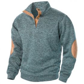 Men's Stand Collar Knitted Joint Stitching Casual Jacquard Cardigan Sweater (Option: Denim Blue-XL)