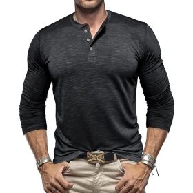 Men's Long-sleeved Henry Collar T-shirt (Option: black-XXL)