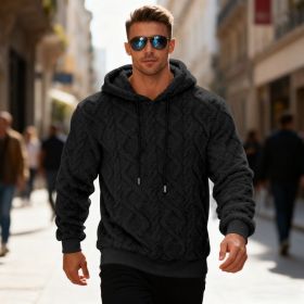 Plush Hooded Sweatshirt Winter Warm Long-sleeved Pullover Top Men's Casual Solid Color Fleece Hoodie Clothing (Option: Black-L)