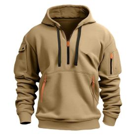 Dropped Shoulder Hooded Sweatshirt Men's Women's Plus Size Loose Pullover Fashion Sweatshirt (Option: Khaki-5XL-1pcs)