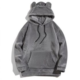 Men's Casual Cool Fashion Sweater Coral Fleece Jacket (Option: Gray-L)