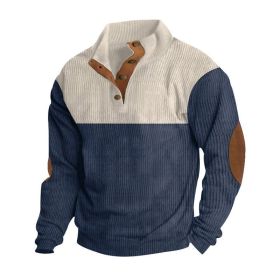 Spring And Autumn New Men's Stand-up Base Shirt Casual Sports Pullover (Option: Navy Blue-L)