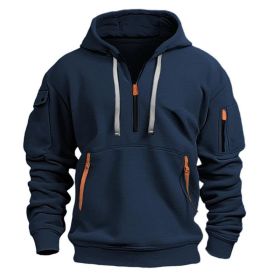 Dropped Shoulder Hooded Sweatshirt Men's Women's Plus Size Loose Pullover Fashion Sweatshirt (Option: Navy Blue-3XL-1pcs)
